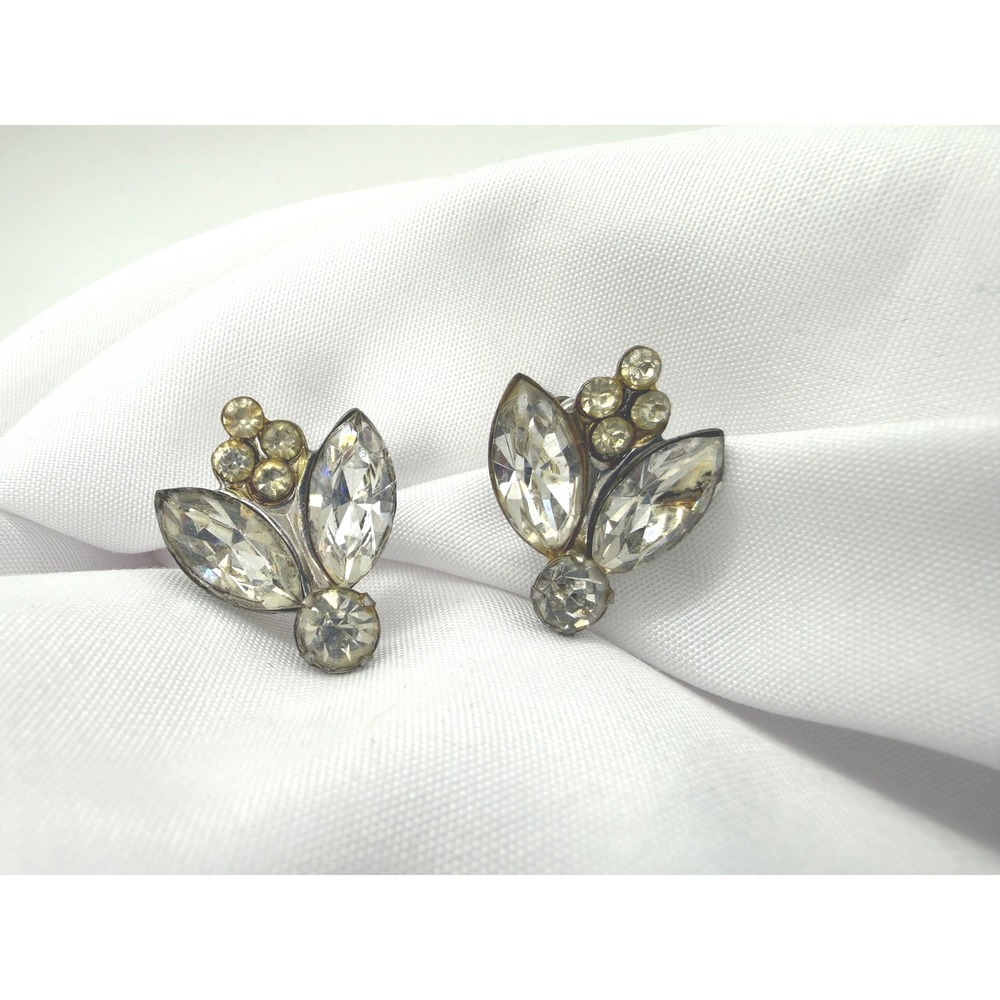 Vintage Dazzling Sparkly Rhinestone Cluster Screw Back Earrings‎ Mid Century